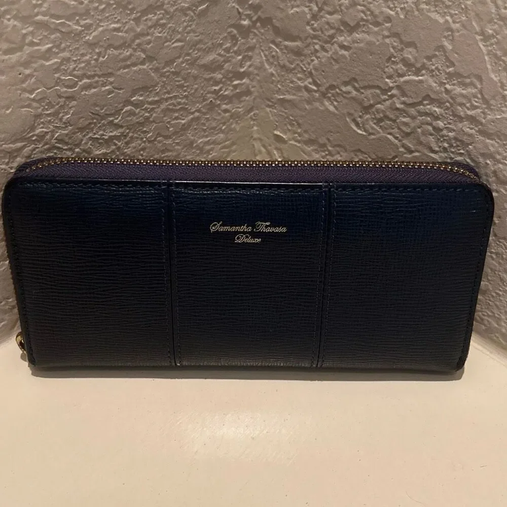 Samantha Thavasa Zip Around Long Wallet Blue Leather Minimalist Casual Daily